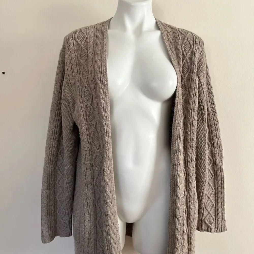 J Jill Cable Knit Duster Cardigan creamy neutral cotton blend